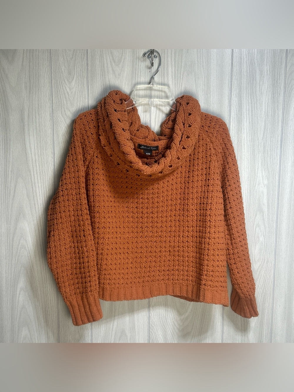 Michael Tyler Burnt Orange Waffle Knit Cowl Neck Sweater Size Medium